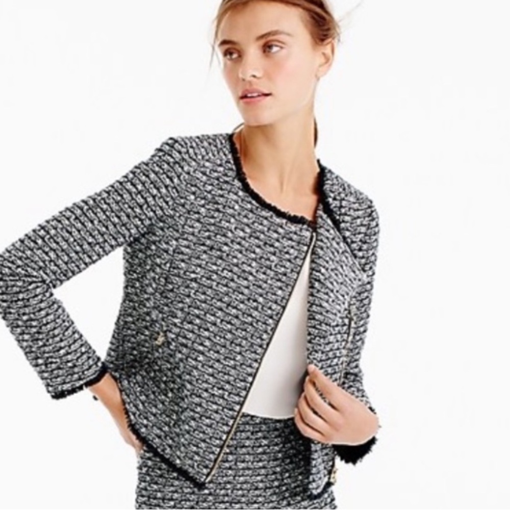 J. Crew Fringy Tweed Zip Jacket in Warm Charcoal